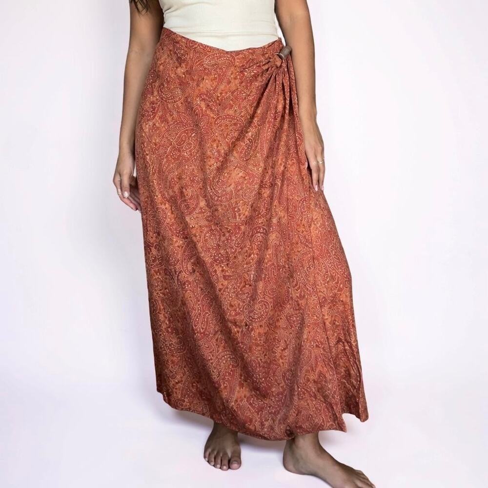 Vintage Identity Lord & Taylor Silk Paisley Wrap Midi Skirt Size 10